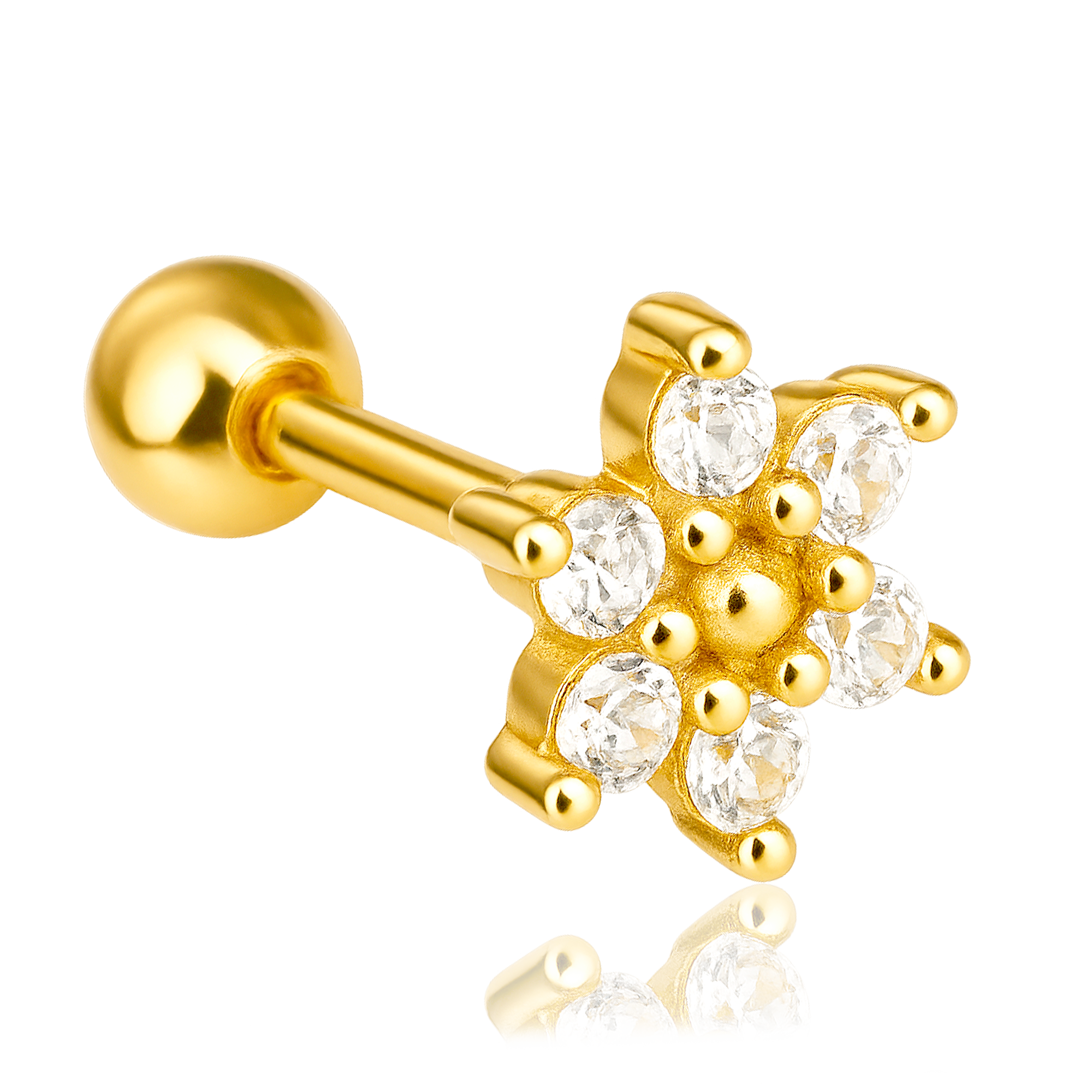 Pendiente Flor Pétalos Blancos Oro
