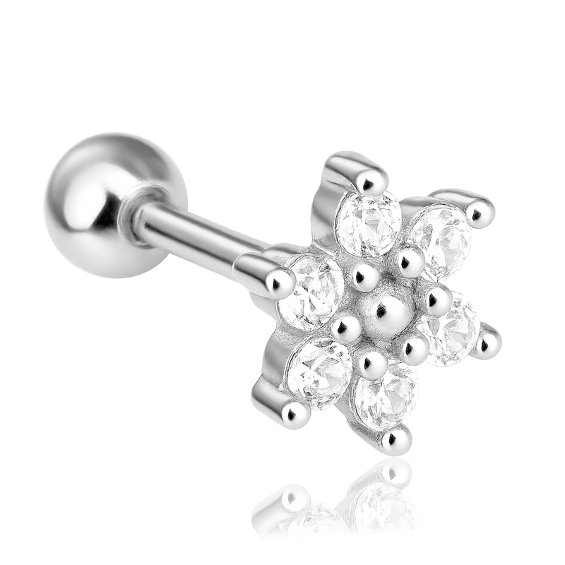 Pendiente Flor Pétalos Blancos Plata