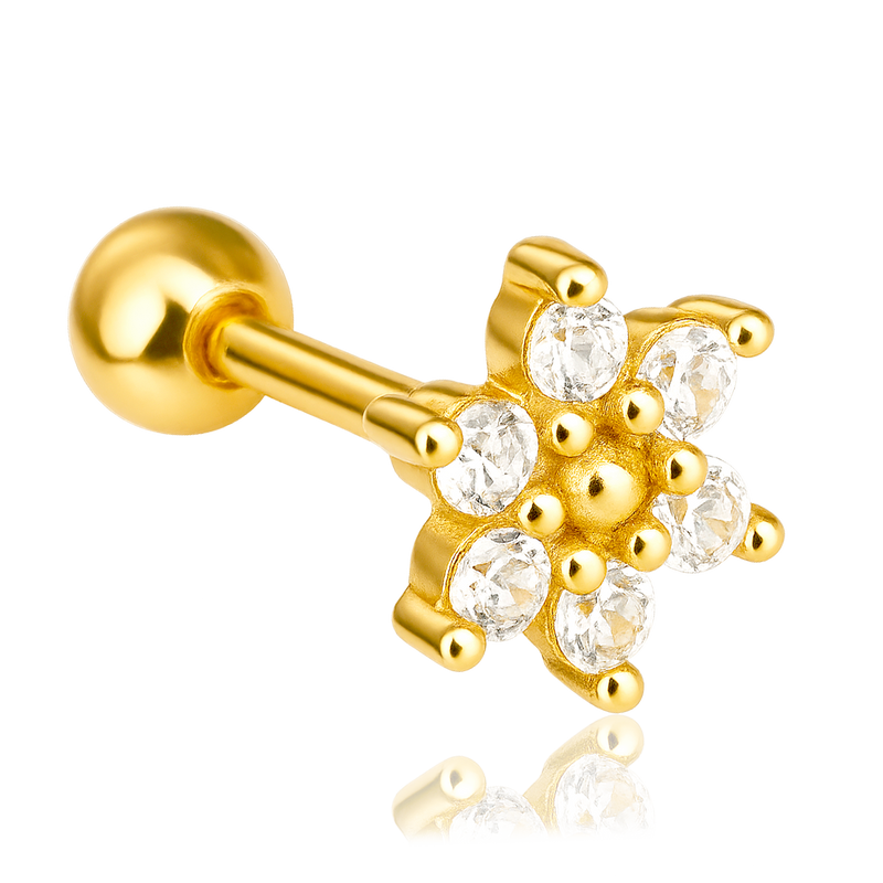 Pendiente Flor Pétalos Blancos Oro