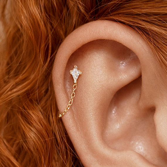 Pendiente Shiny Rombo Cadenita Oro