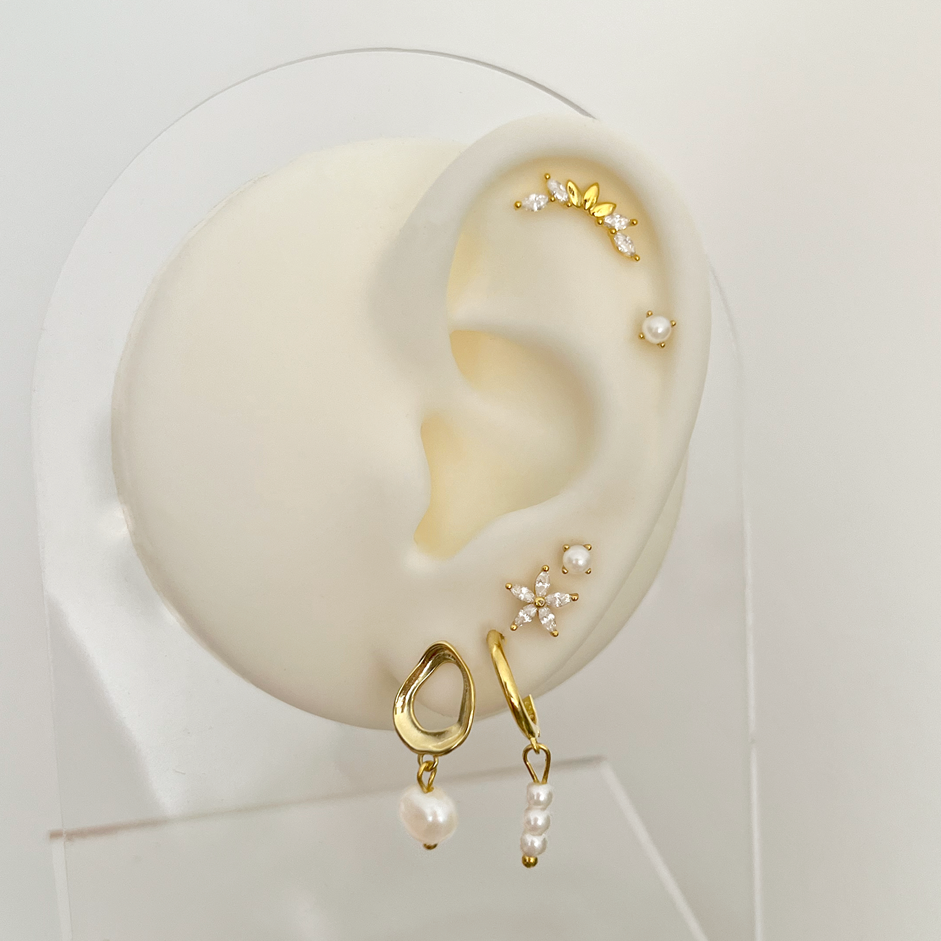 Aros Triple Perla Oro
