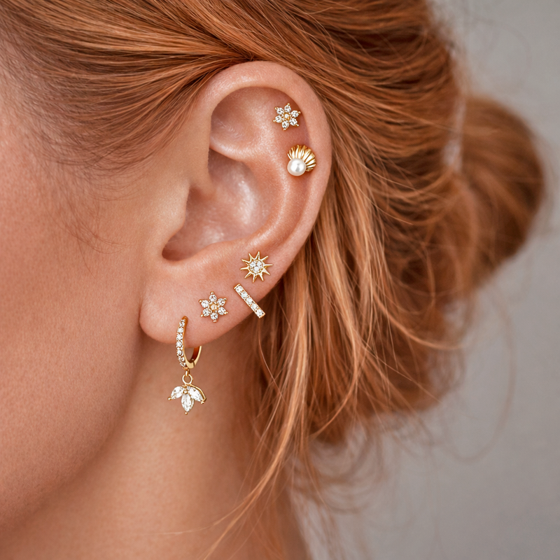 Pendiente White Daisy Oro