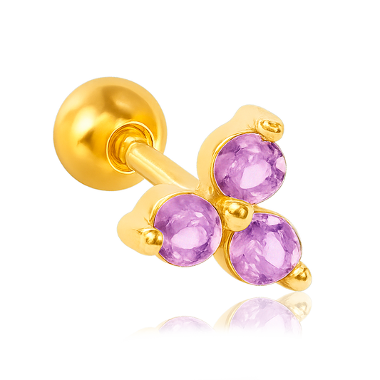 Pendiente Trébol Lila Oro