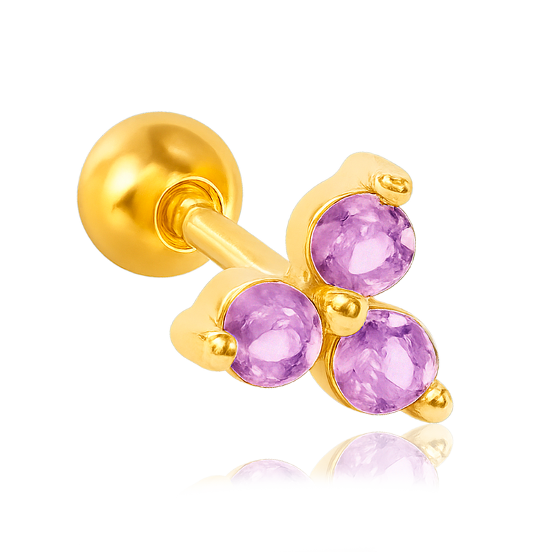 Pendiente Trébol Lila Oro
