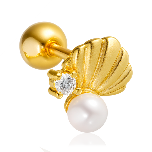 Pendiente Concha y Perlita Oro