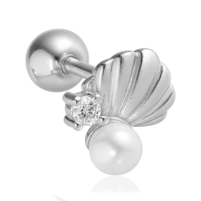 Pendiente Concha y Perlita Plata