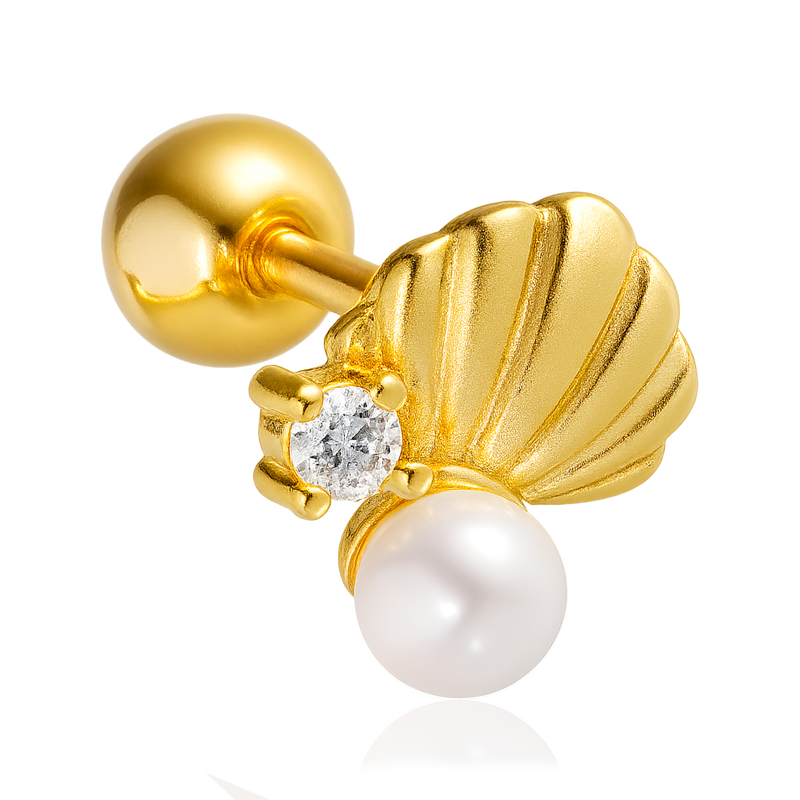 Pendiente Concha y Perlita Oro