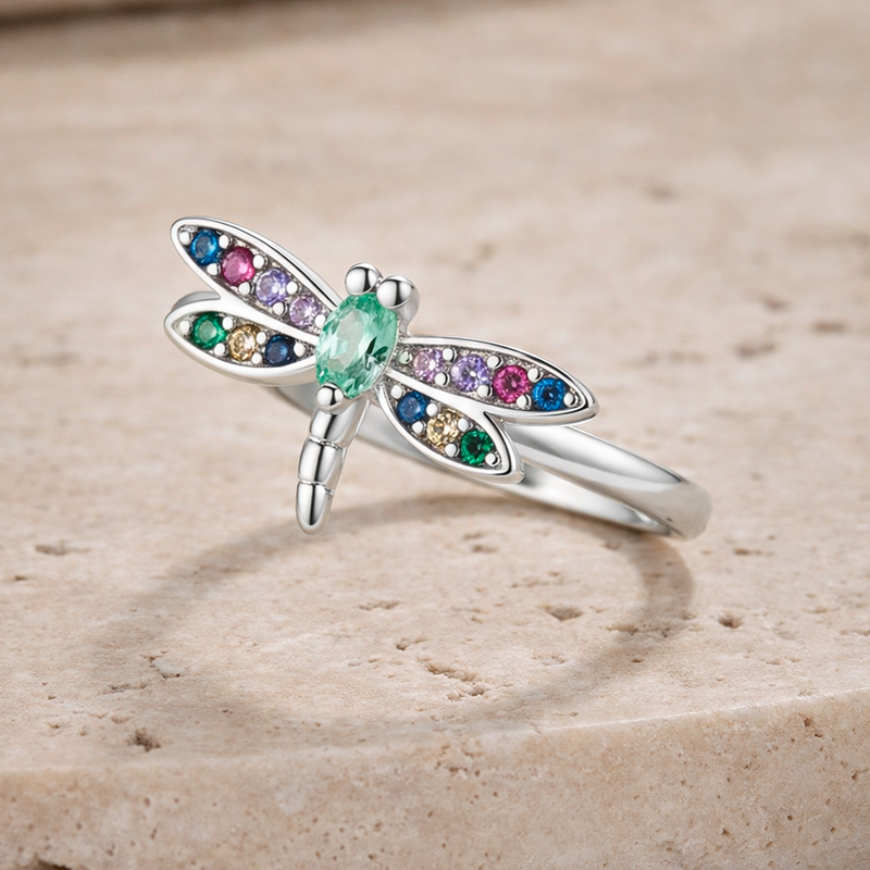 Anillo Colorful Libélula Plata