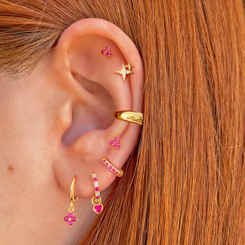 Aros Pink Flor Oro