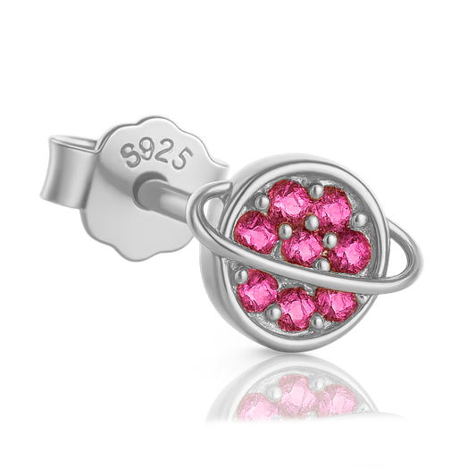 Pendiente Planeta Rosa Plata
