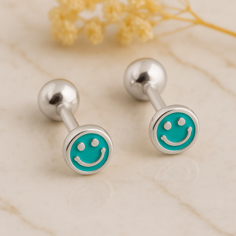Pendiente Mini Smile Turquesa Plata