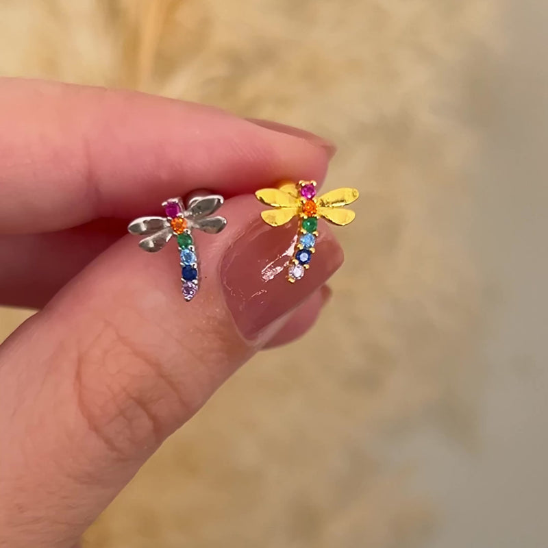 Pendiente Colorful Libélula Plata