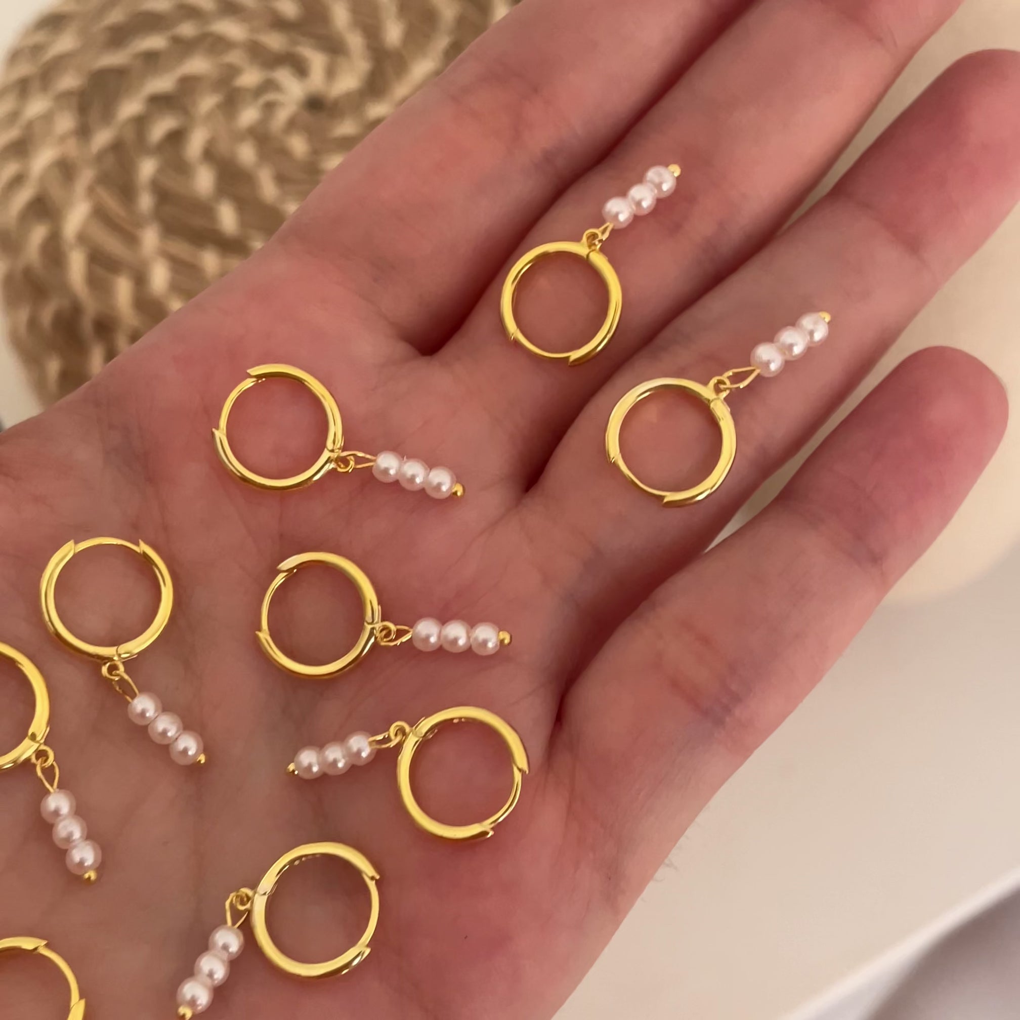 Aros Triple Perla Oro