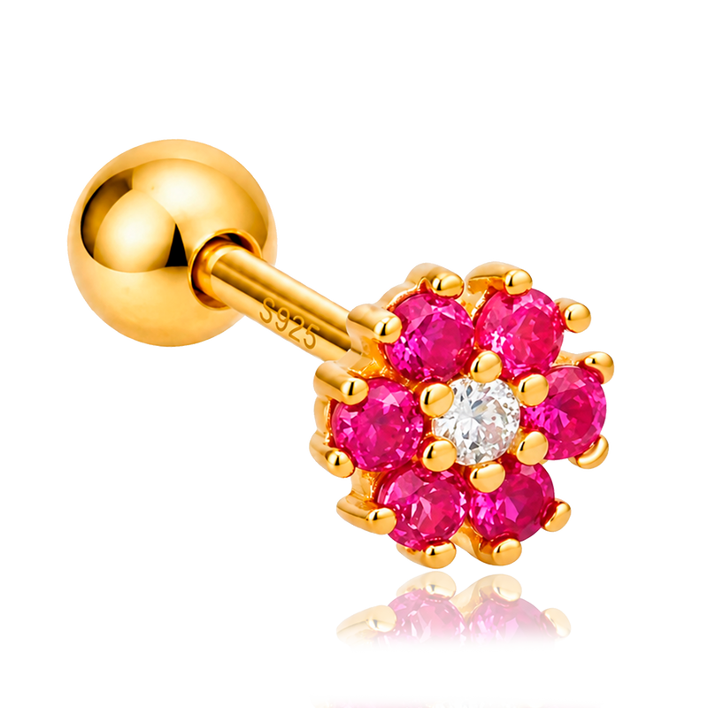 Pendiente Flor Anémona Rosa Oro