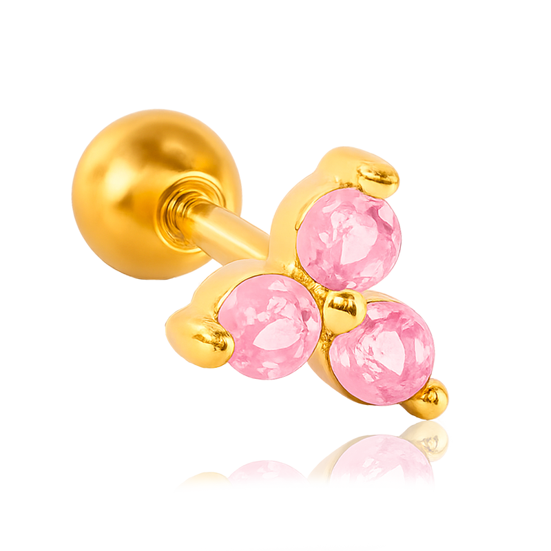 Pendiente Trébol Rosa Claro Oro