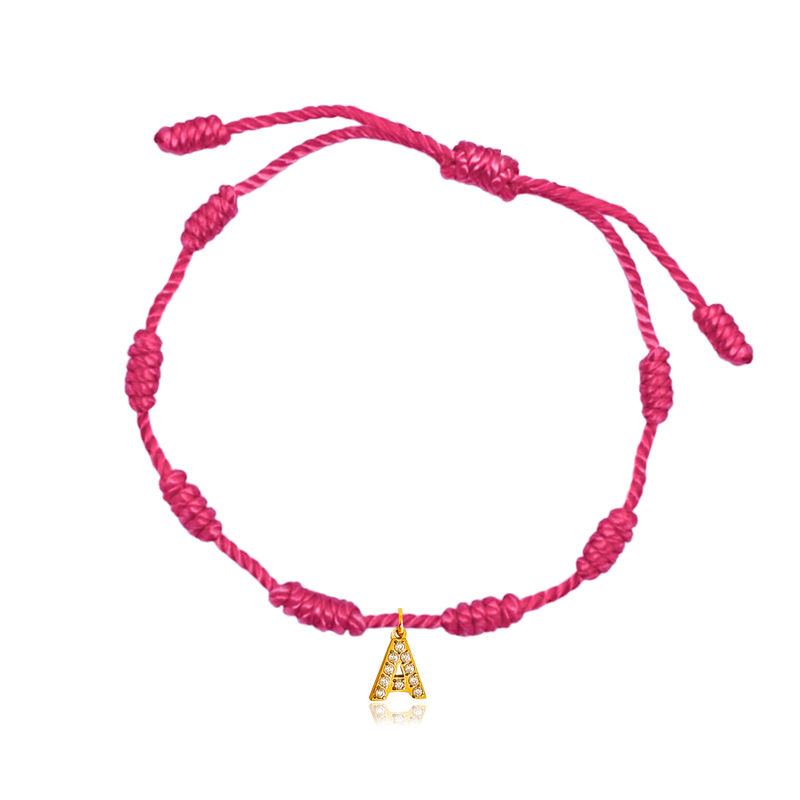 Pulsera 7 Nudos Magenta Inicial Brillante