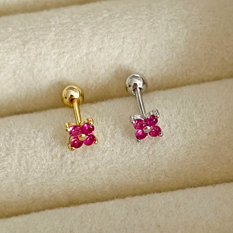 Pendiente Mini Flor Rosa Plata