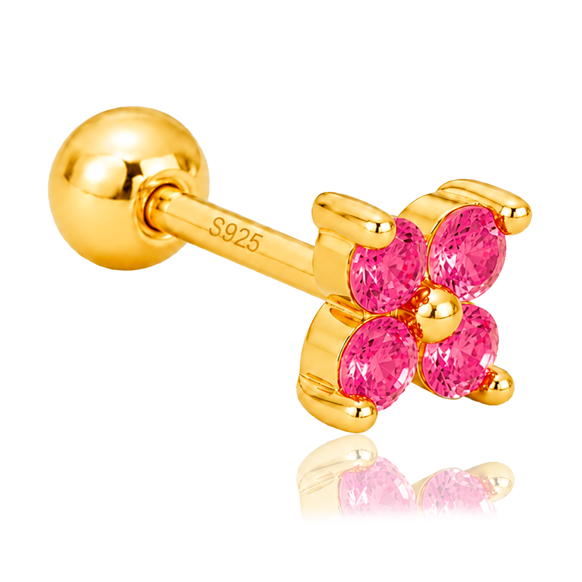 Pendiente Mini Flor Rosa Oro