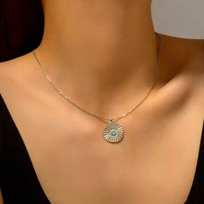 Aquamarine Rune Silver Necklace 