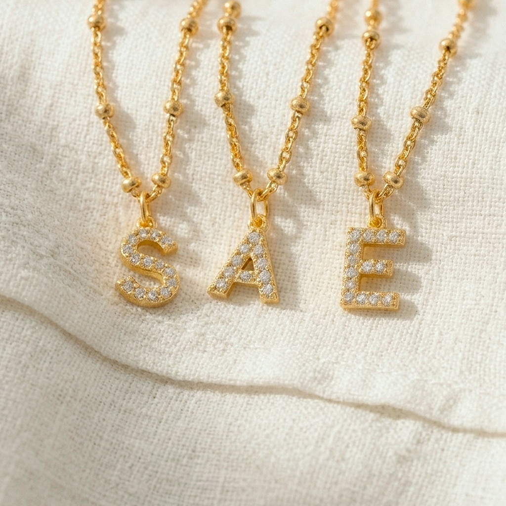 Collar Shiny Inicial Bolitas Oro