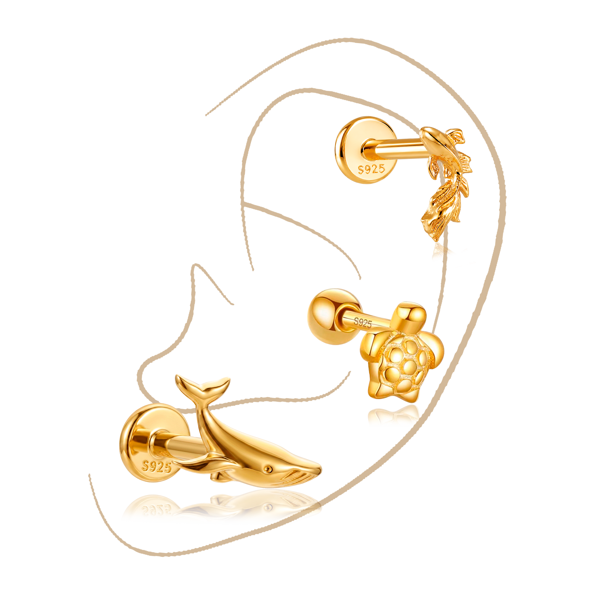 Set Basic Aqua Oro · Plata de ley bañada en oro 18k