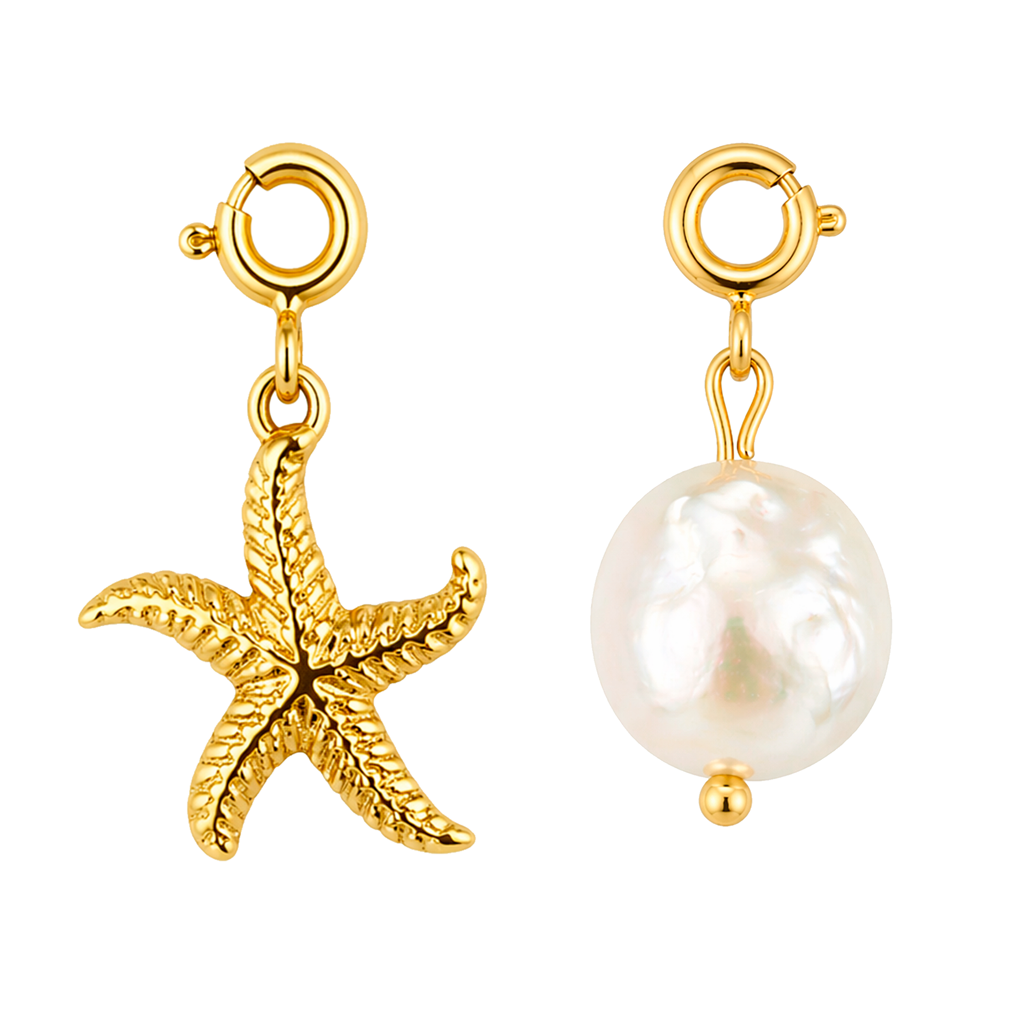 Set Charms Estrella de Mar y Perla Natural Oro