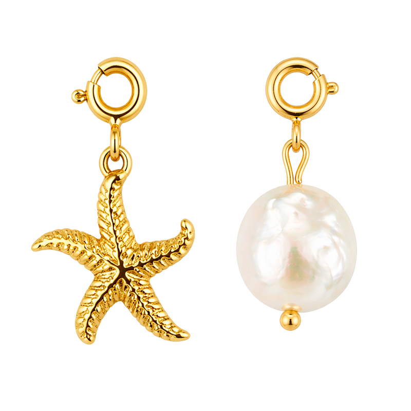 Set Charms Estrella de Mar y Perla Natural Oro
