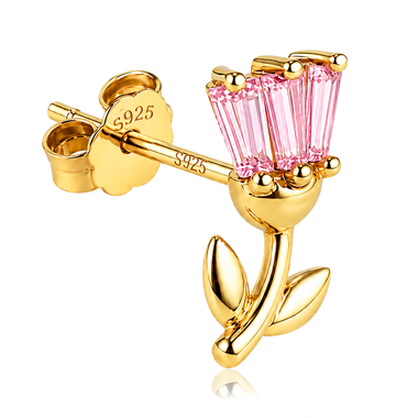 Orecchino a bottone a forma di tulipano in oro rosa