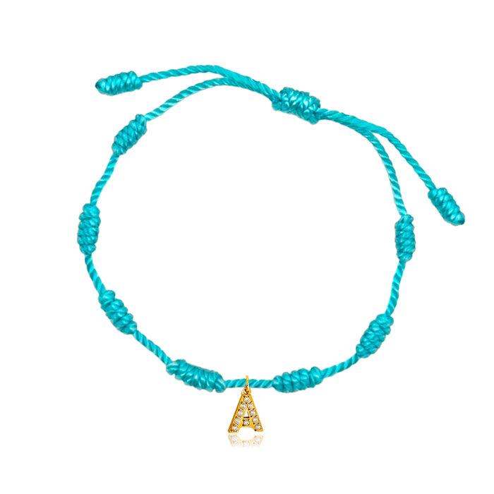 Pulsera 7 Nudos Turquesa Inicial Brillante
