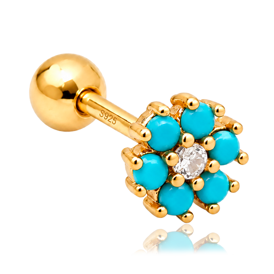 Pendiente Flor Anémona Turquesa Oro