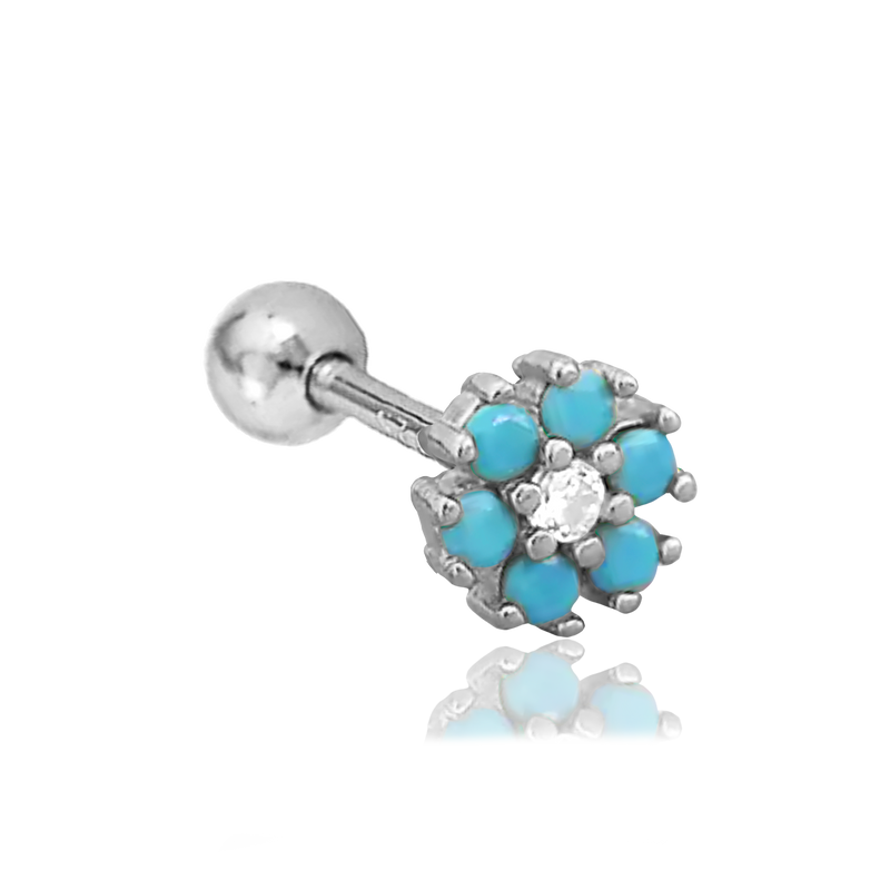 Pendiente Flor Anémona Turquesa Plata