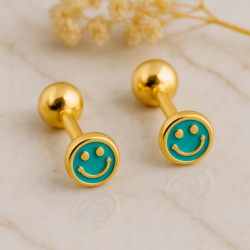 Pendiente Mini Smile Turquesa Oro