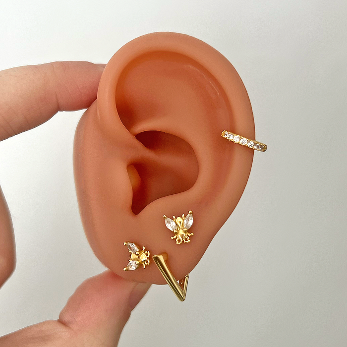 White Beetle Gold Earrings 