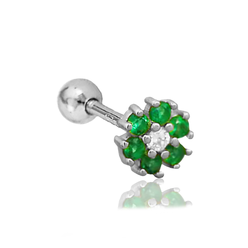 Pendiente Flor Anémona Verde Plata