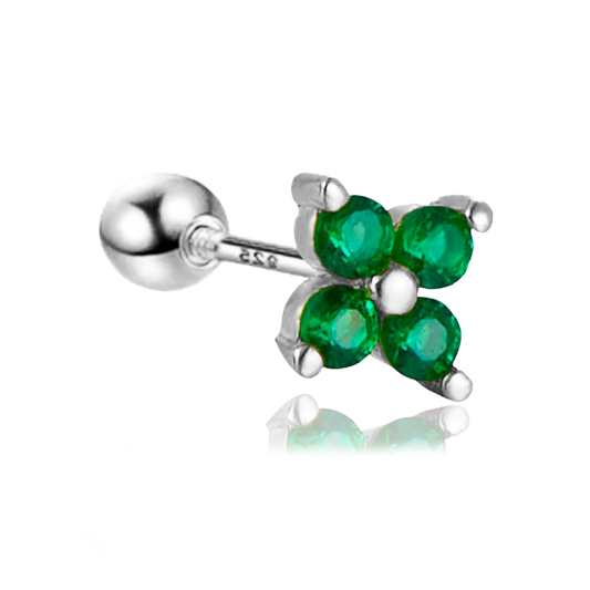 Pendiente Mini Flor Verde Plata