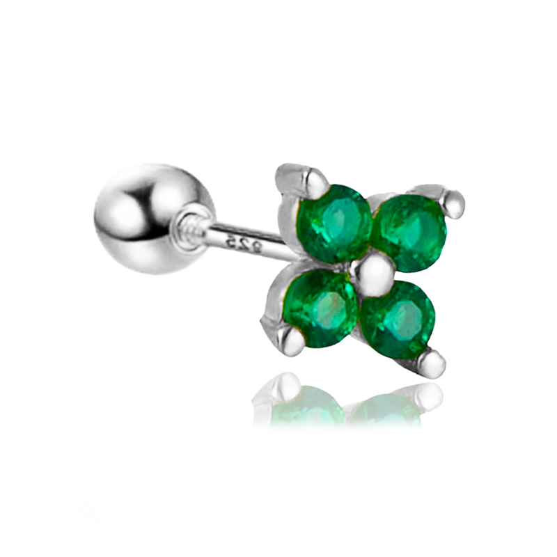 Pendiente Mini Flor Verde Plata