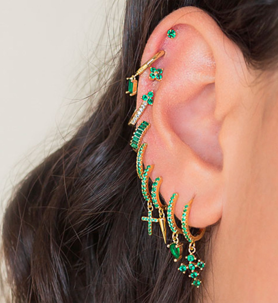 Green Cross Gold Earrings 