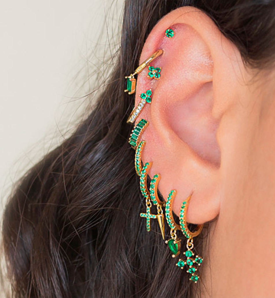 Green Drop Gold Earrings 