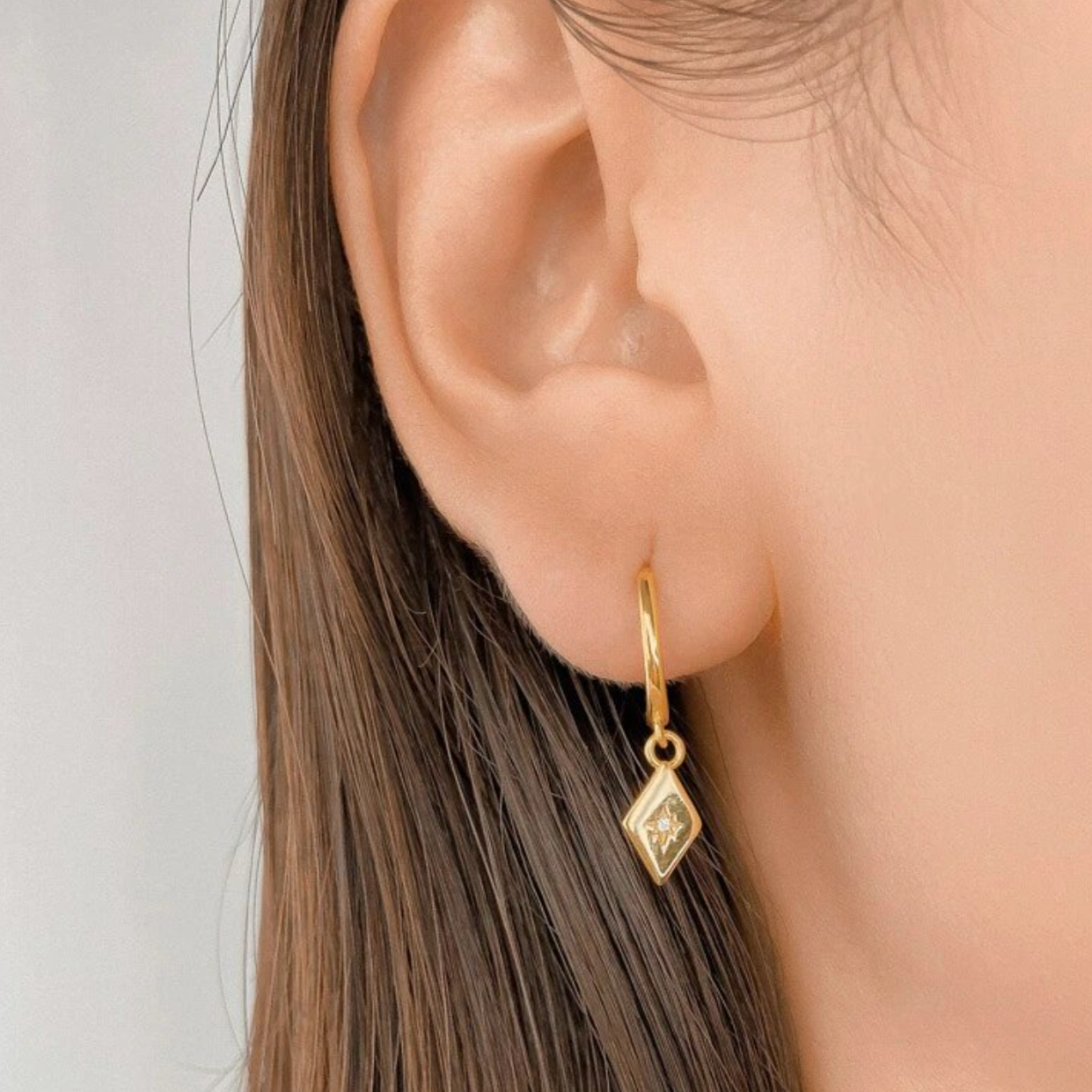 Gold Rhombus Shiny Hoops