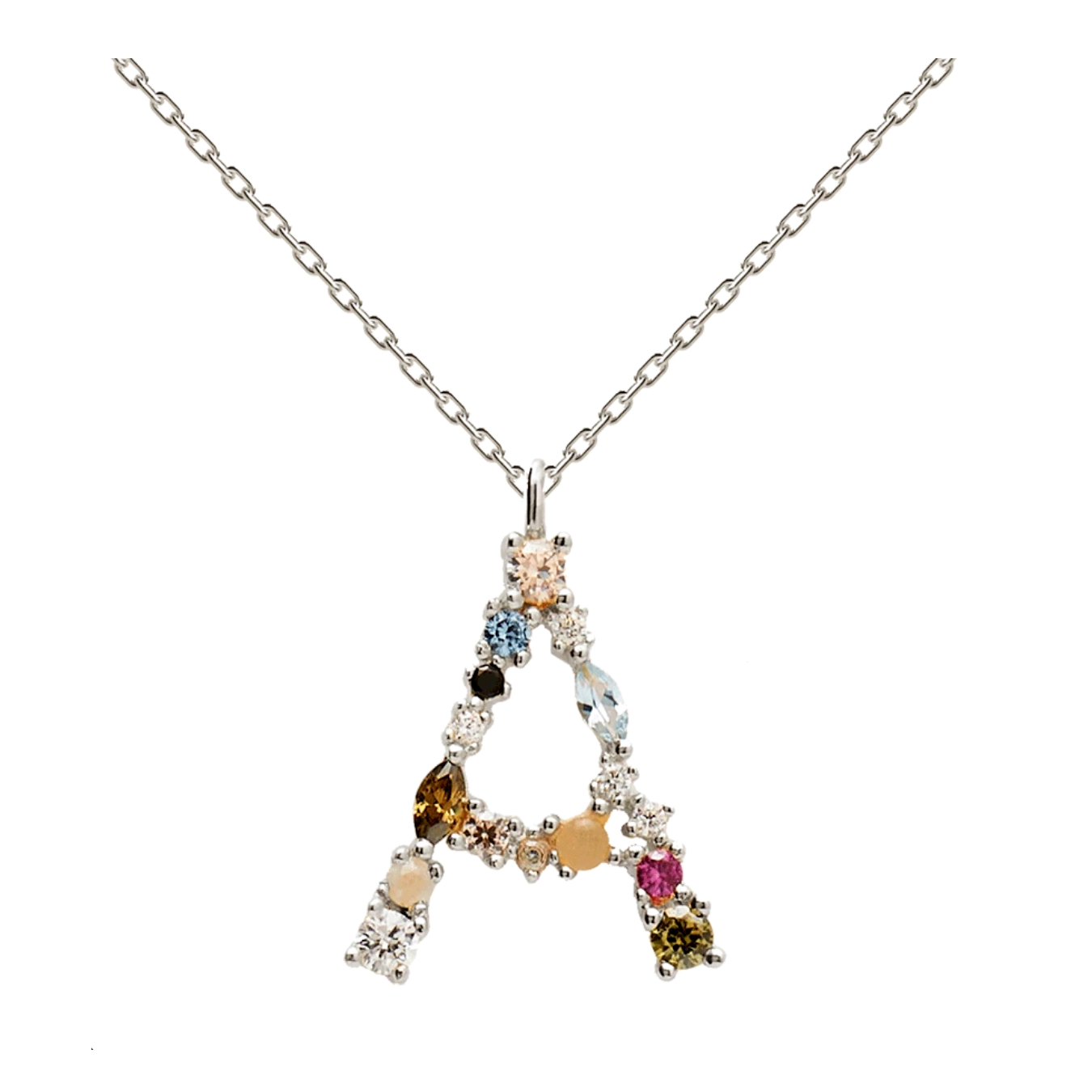 Colorful Initial Silver Necklace 