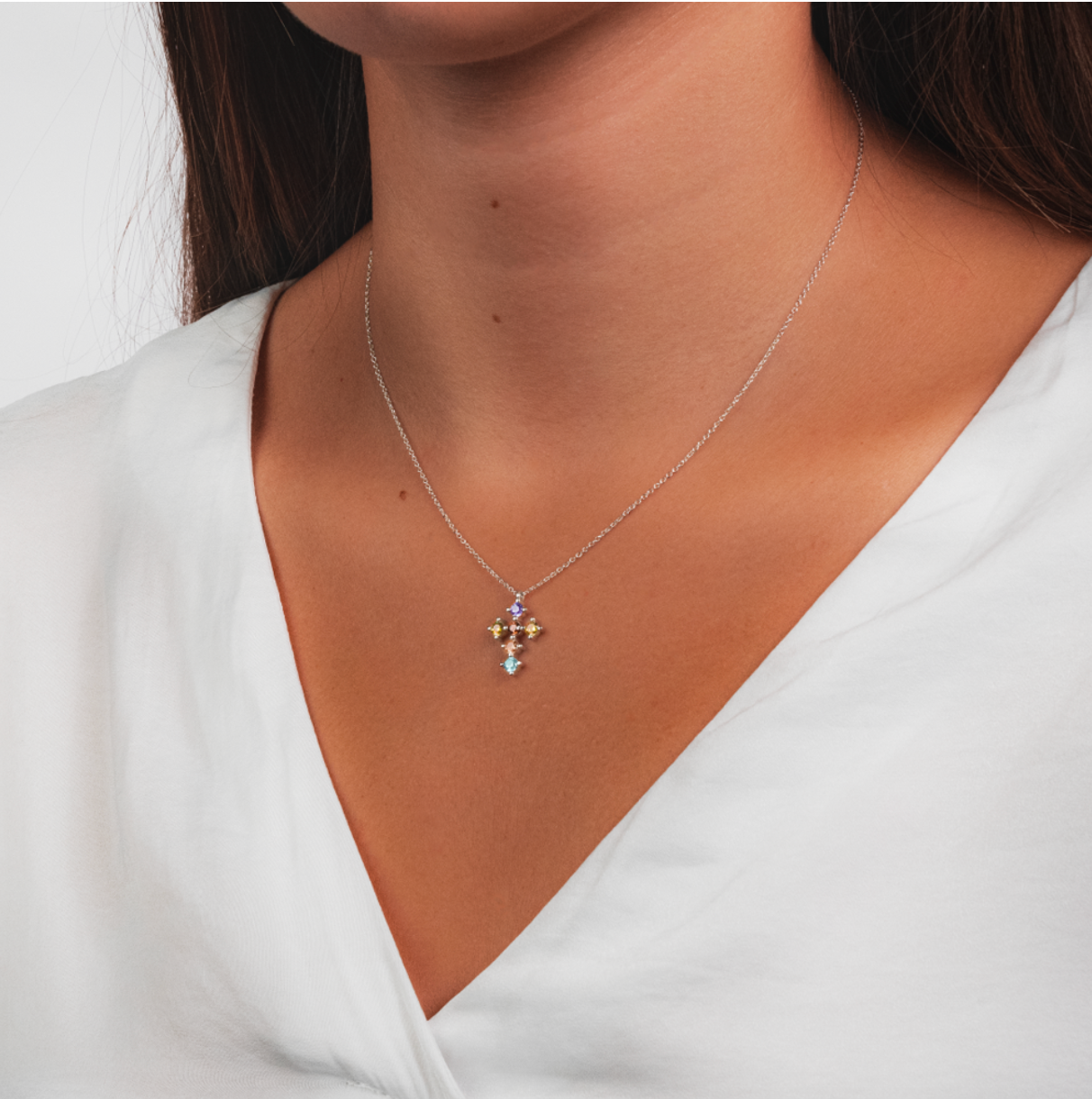 Colorful Cross Silver Necklace 