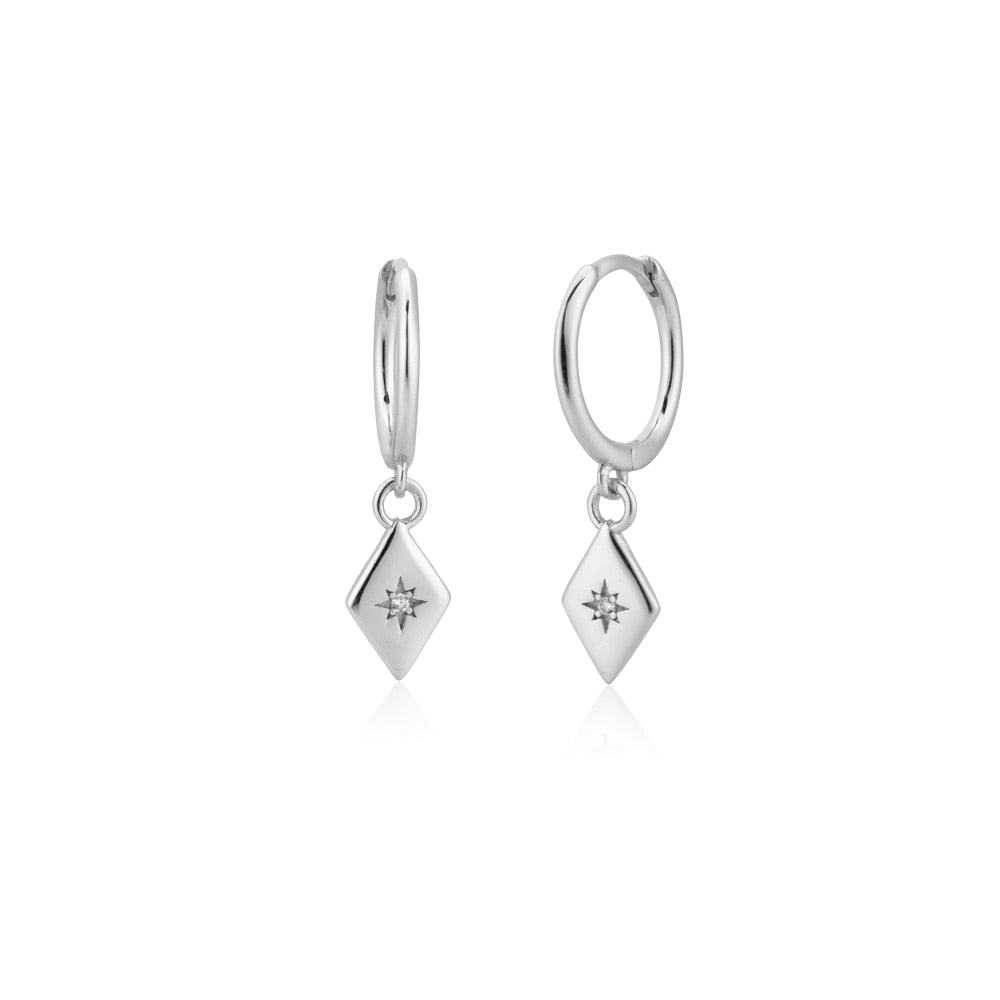 Silver Rhombus Shiny Hoops