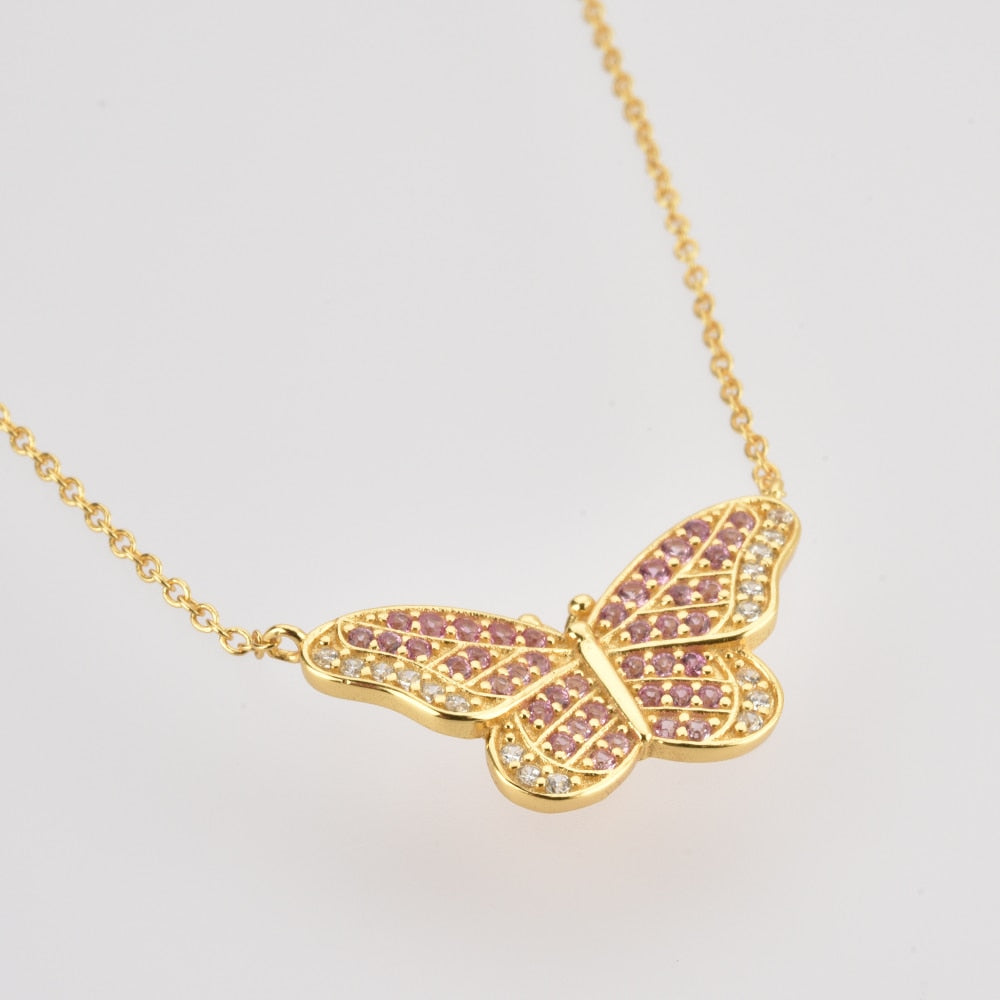 Pink Butterfly Rose Gold Necklace