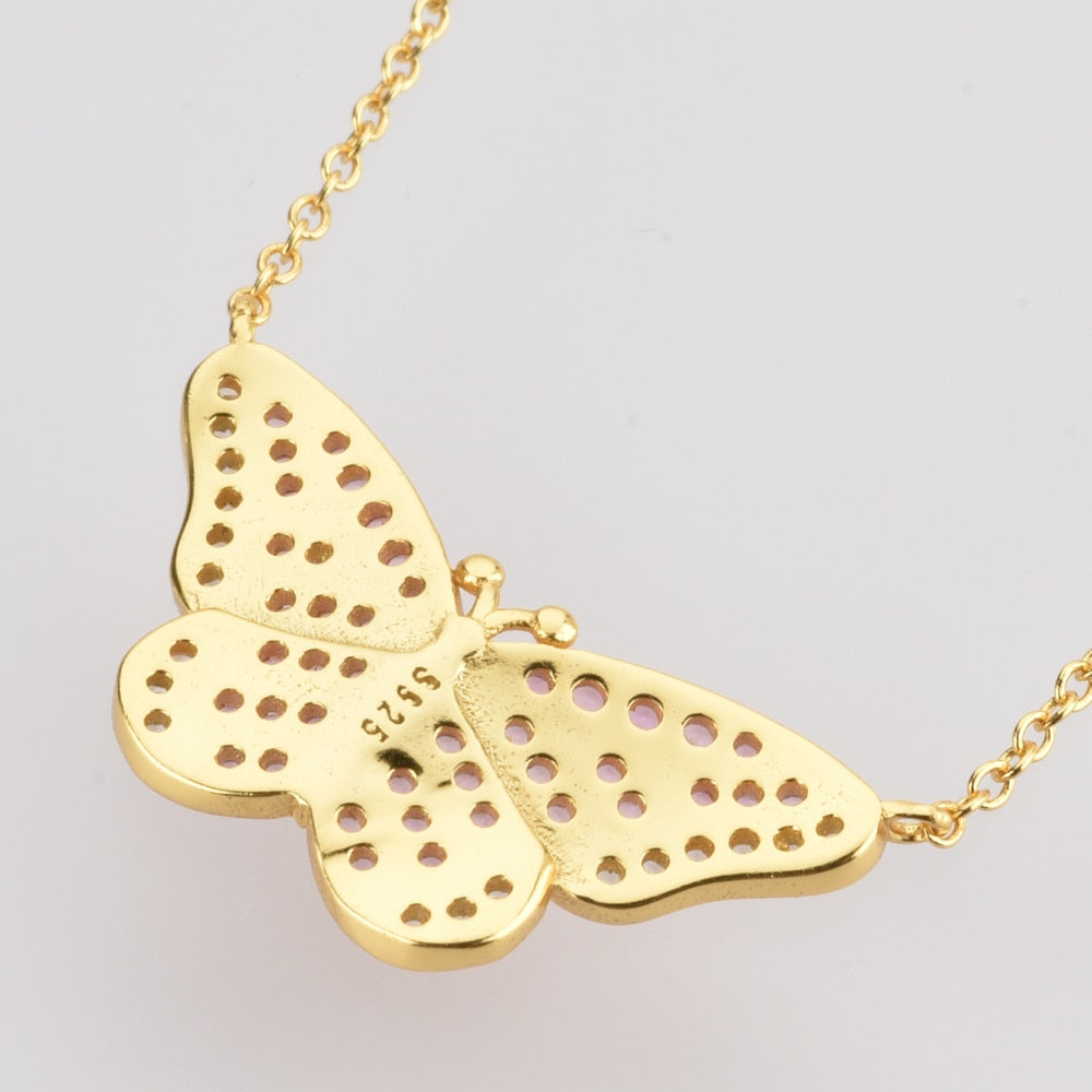 Pink Butterfly Gold Necklace