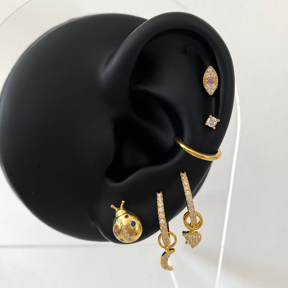 Colorful Ladybug Gold Earrings