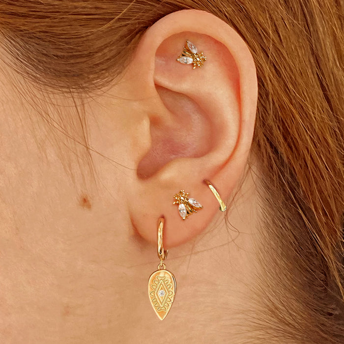 White Beetle Gold Earrings 