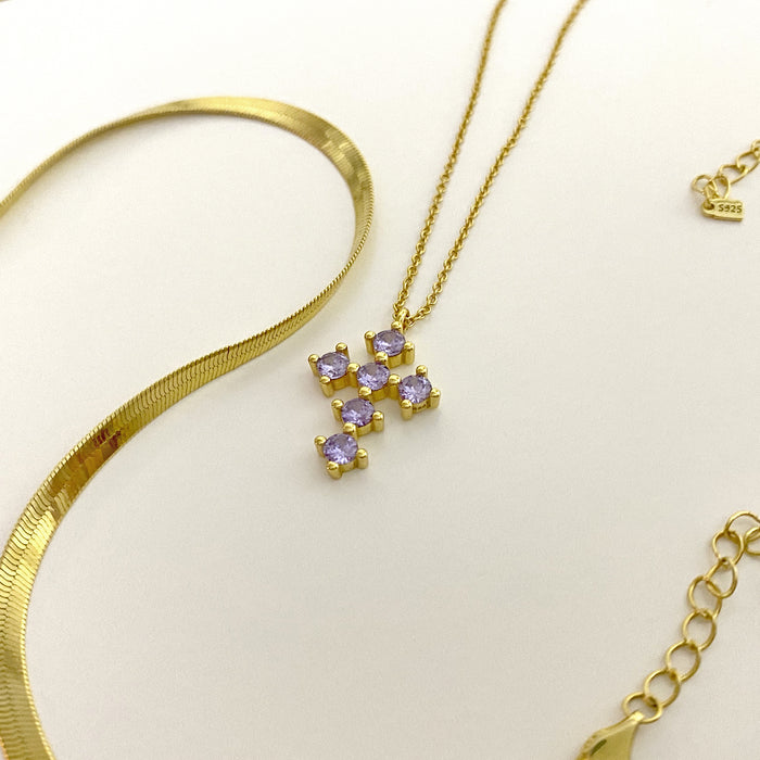Lilac Gold Cross Necklace 