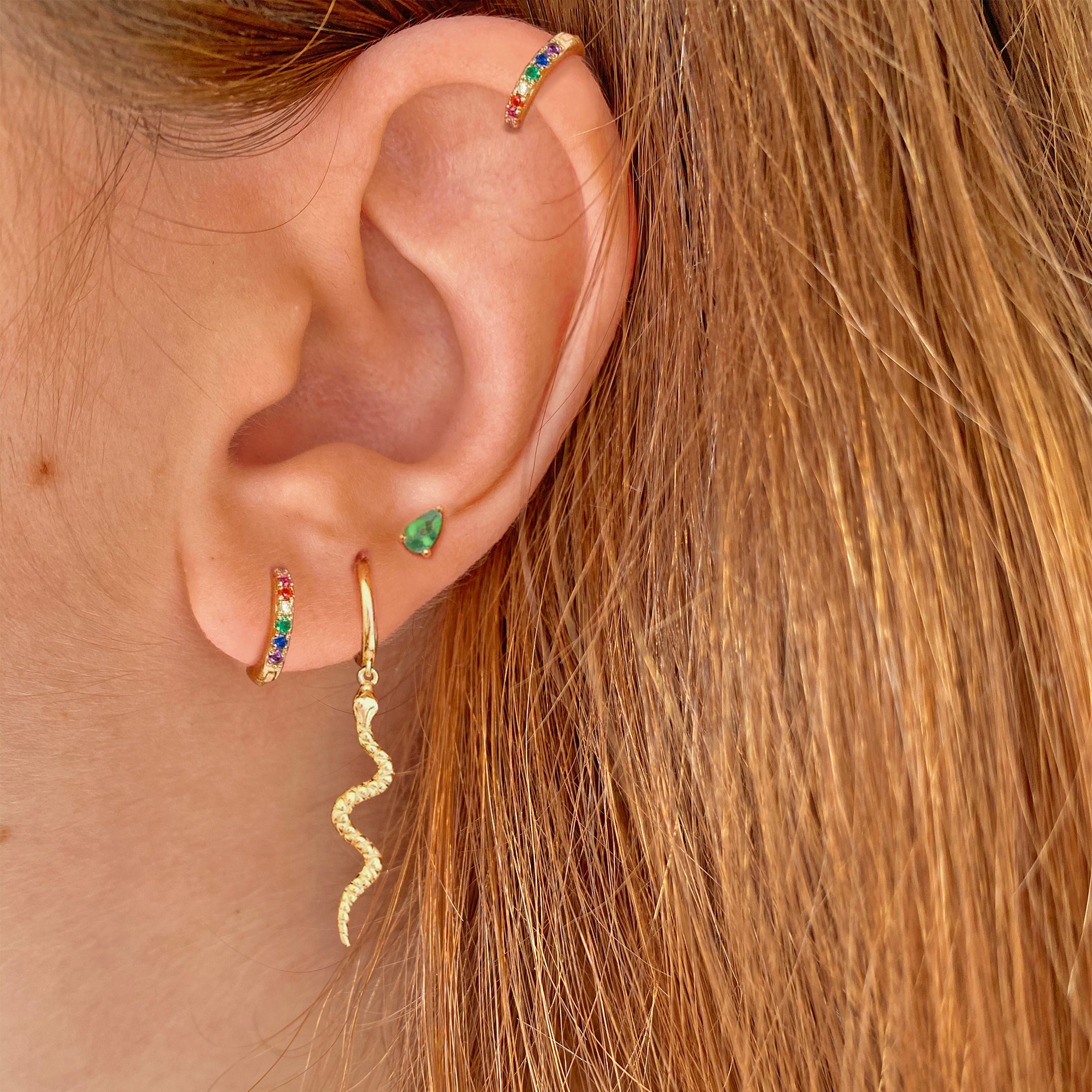 Green Drop Gold Earrings 