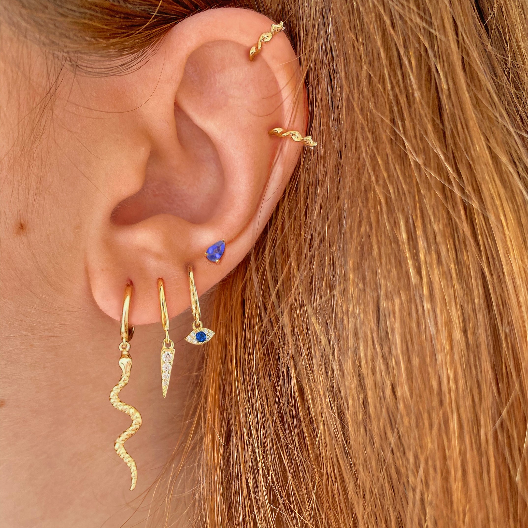 Blue Drop Gold Earrings 