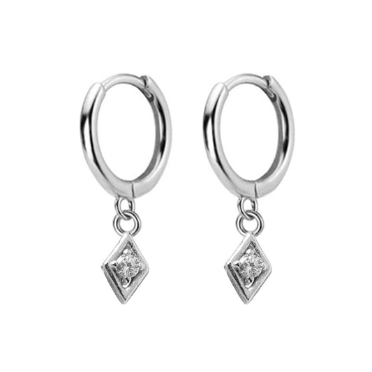 Mini Rhombus Silver Hoops 